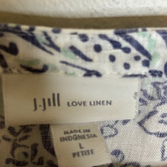 J. Jill Blouse Women's Size Large Petite Love Linen Floral V-Neck Purple White - Picture 3 of 4